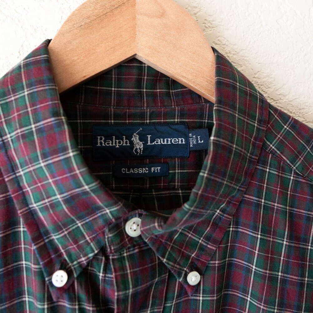 Ralph Lauren Mens Large Plaid Button Down Shirt Classic Fit Red Green - Picture 2 of 9